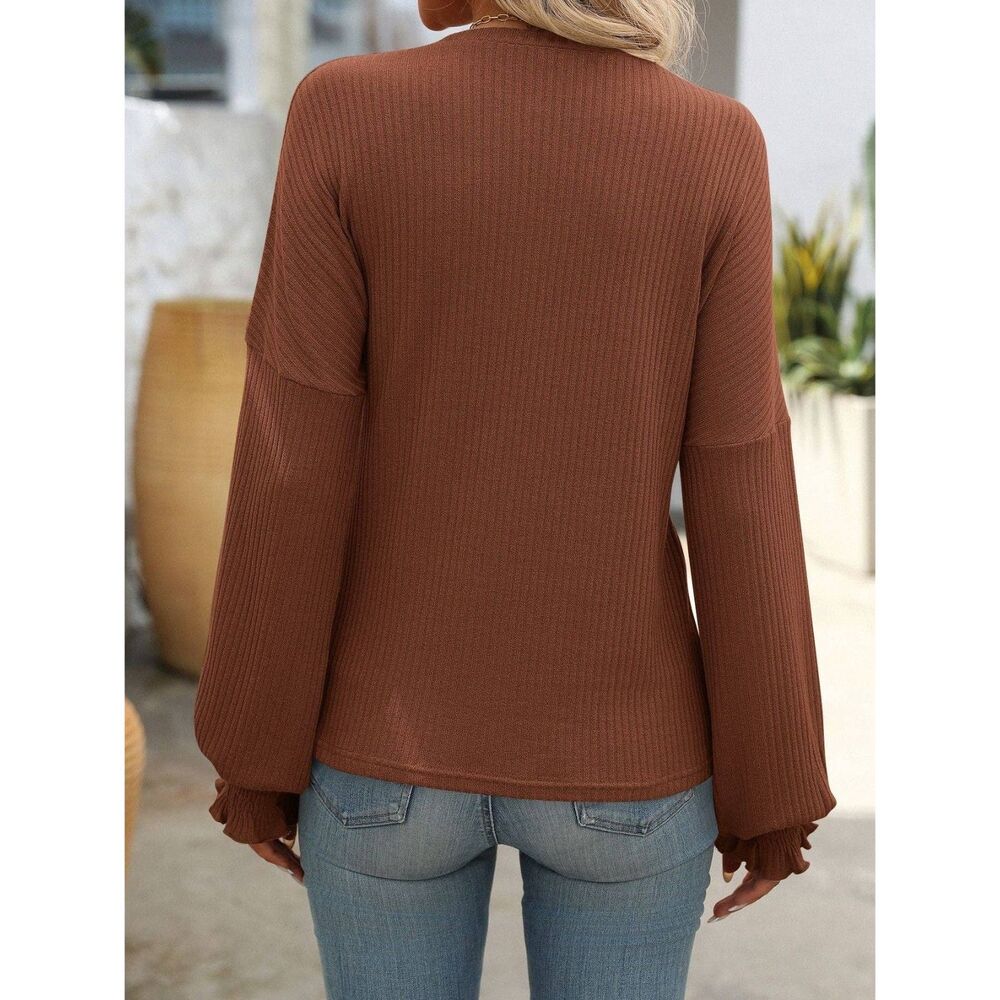 Women’s Lightweight Ribbed Pullover Top Rust - Picture 3 of 4